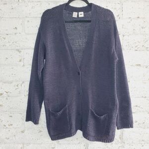 VTG DKNY Chunky Knit Navy Blue Cardigan Donna Karen Womens Oversize Sweater SZS